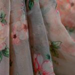 Hand dyed pure peach brown organza saree.