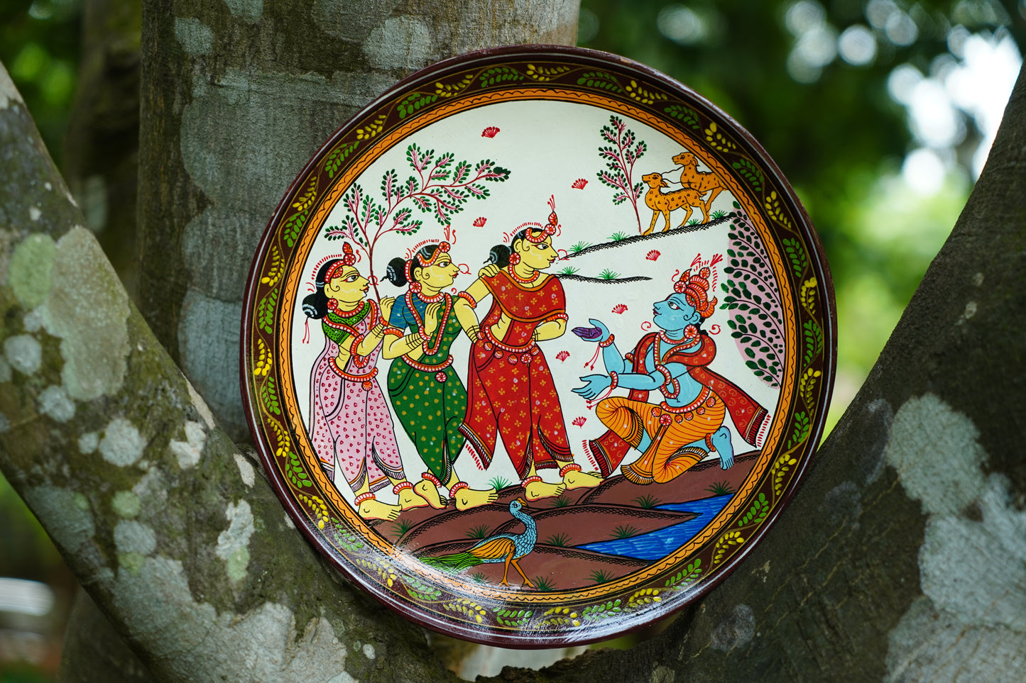 Handcrafted Pattachitra Wooden Decorative Plate | Traditional Odisha Folk Art Wall Decor