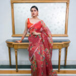Hand dyed pure maroon organza saree