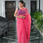 Hand dyed pure pink organza saree