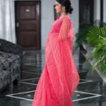 Hand dyed pure red organza saree