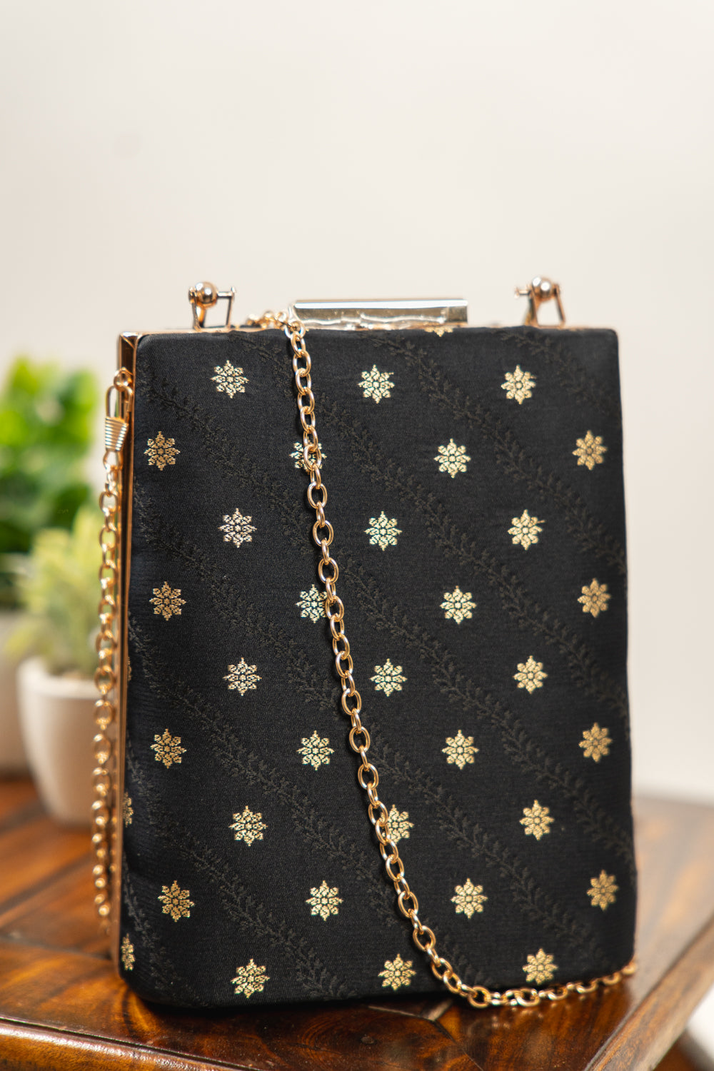 Jet Black Woven Banarasi Brocade Clutch Bag - view 7