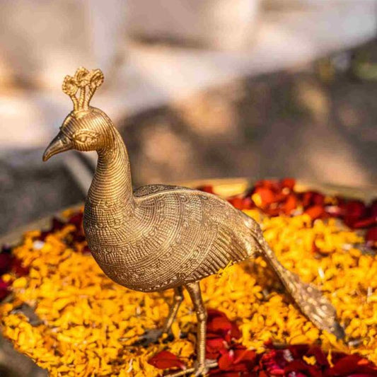 Dhokra Brass Peacock Figurine, Tribal Decor - view 2