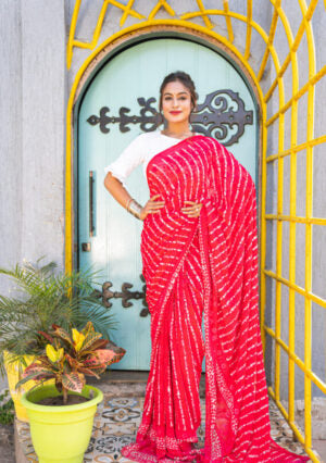 Hand Dyed - Pure Pink - Georgette - Chikankari Saree