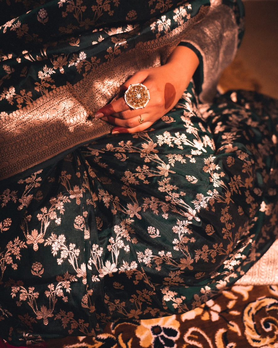 Banarsi Saree Green - Hand woven