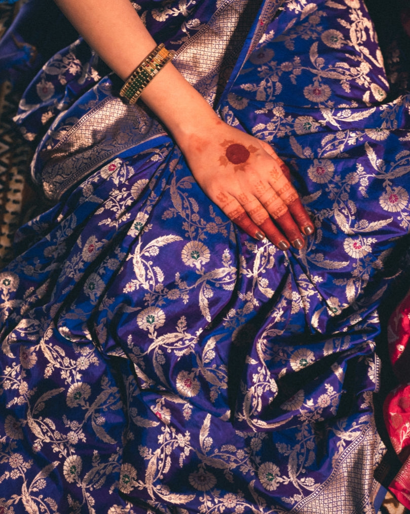 Banarsi Saree Blue-Hand woven