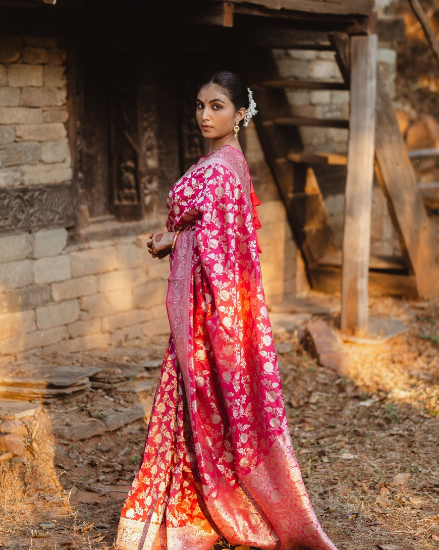 Banarsi Saree Pink-Hand woven