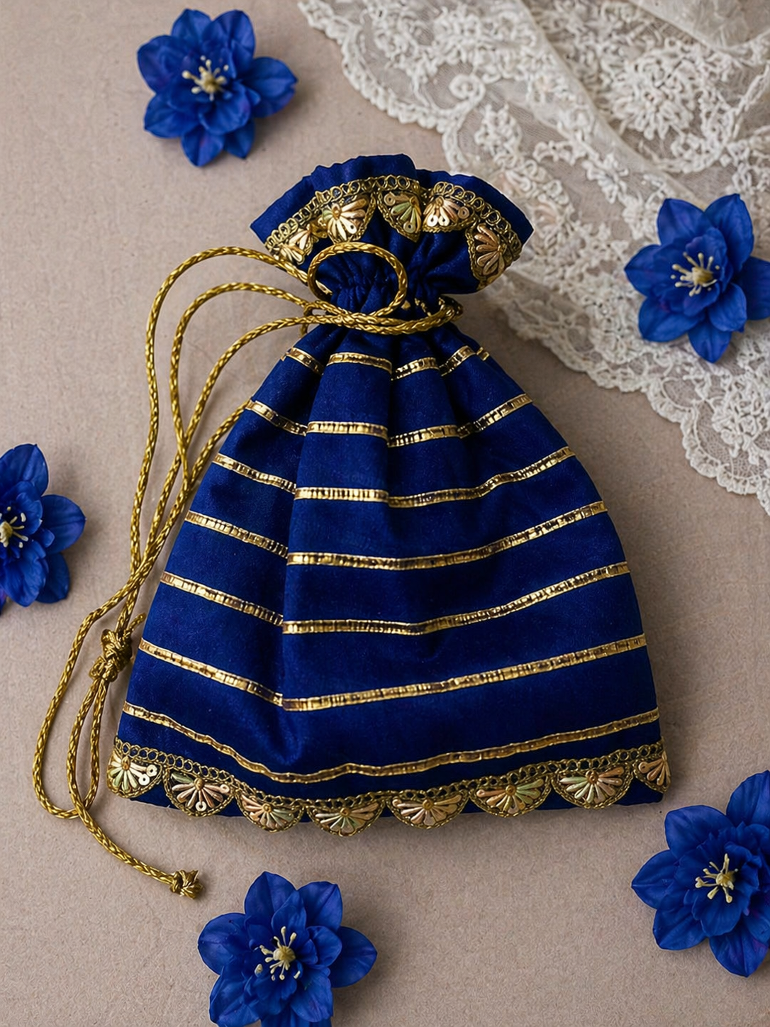 Blue Silk Potli Bag for Women | Handcrafted Festive & Wedding Clutch