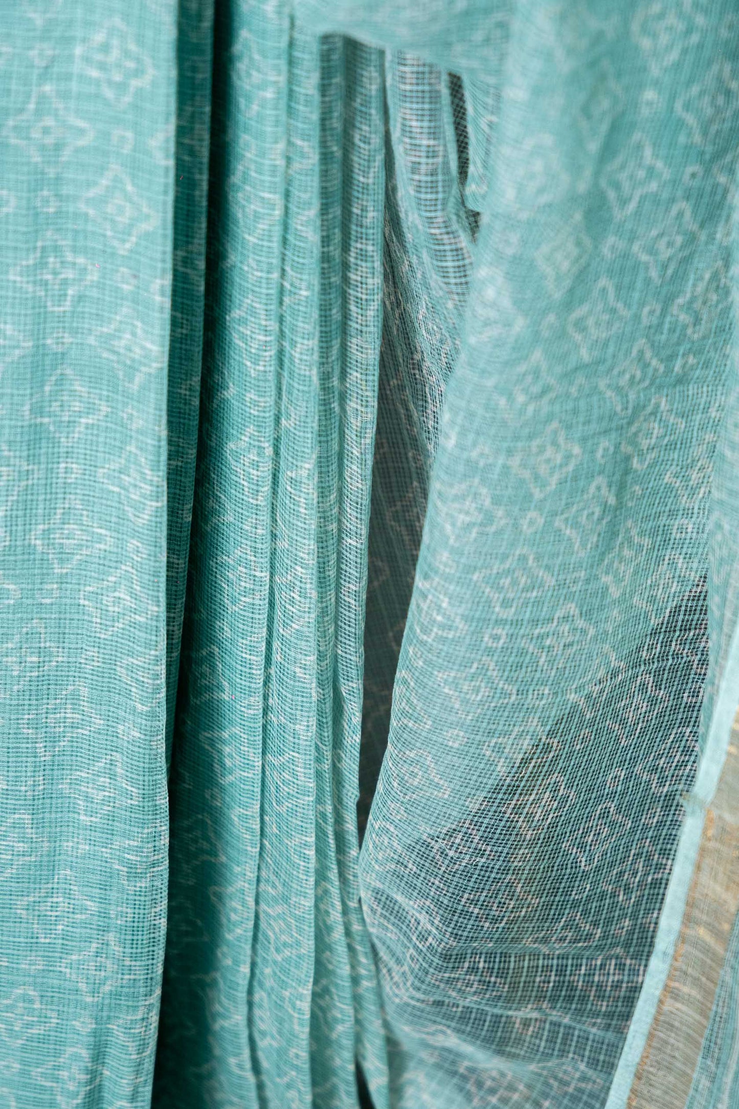 Bagru Kota Doria Saree – Pista Green Hand Block Print, Handloom Cotton