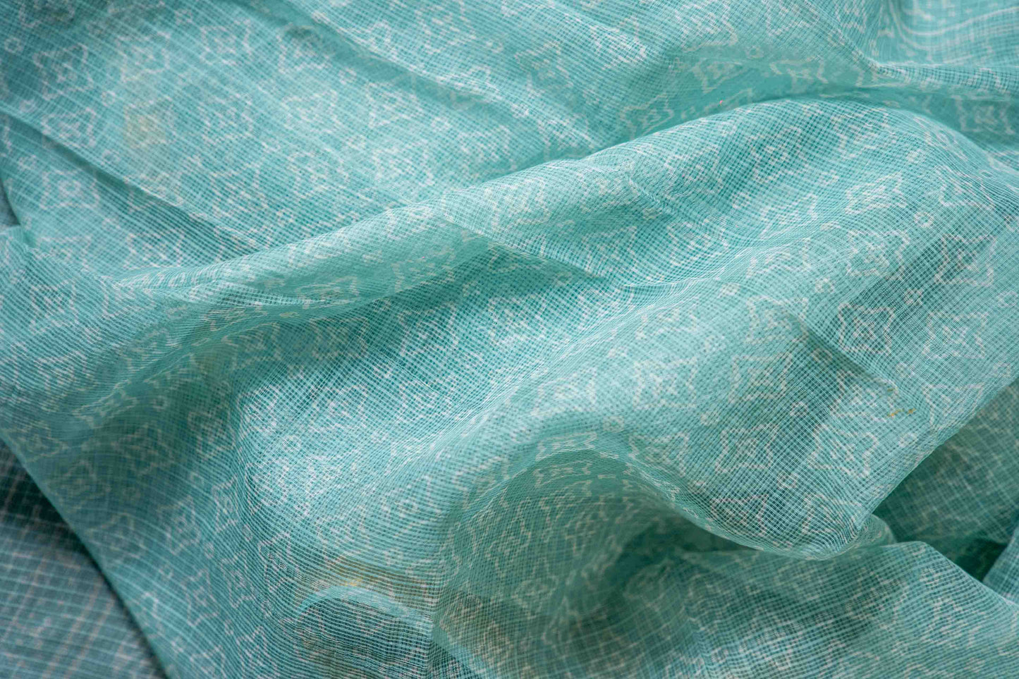 Bagru Kota Doria Saree – Pista Green Hand Block Print, Handloom Cotton