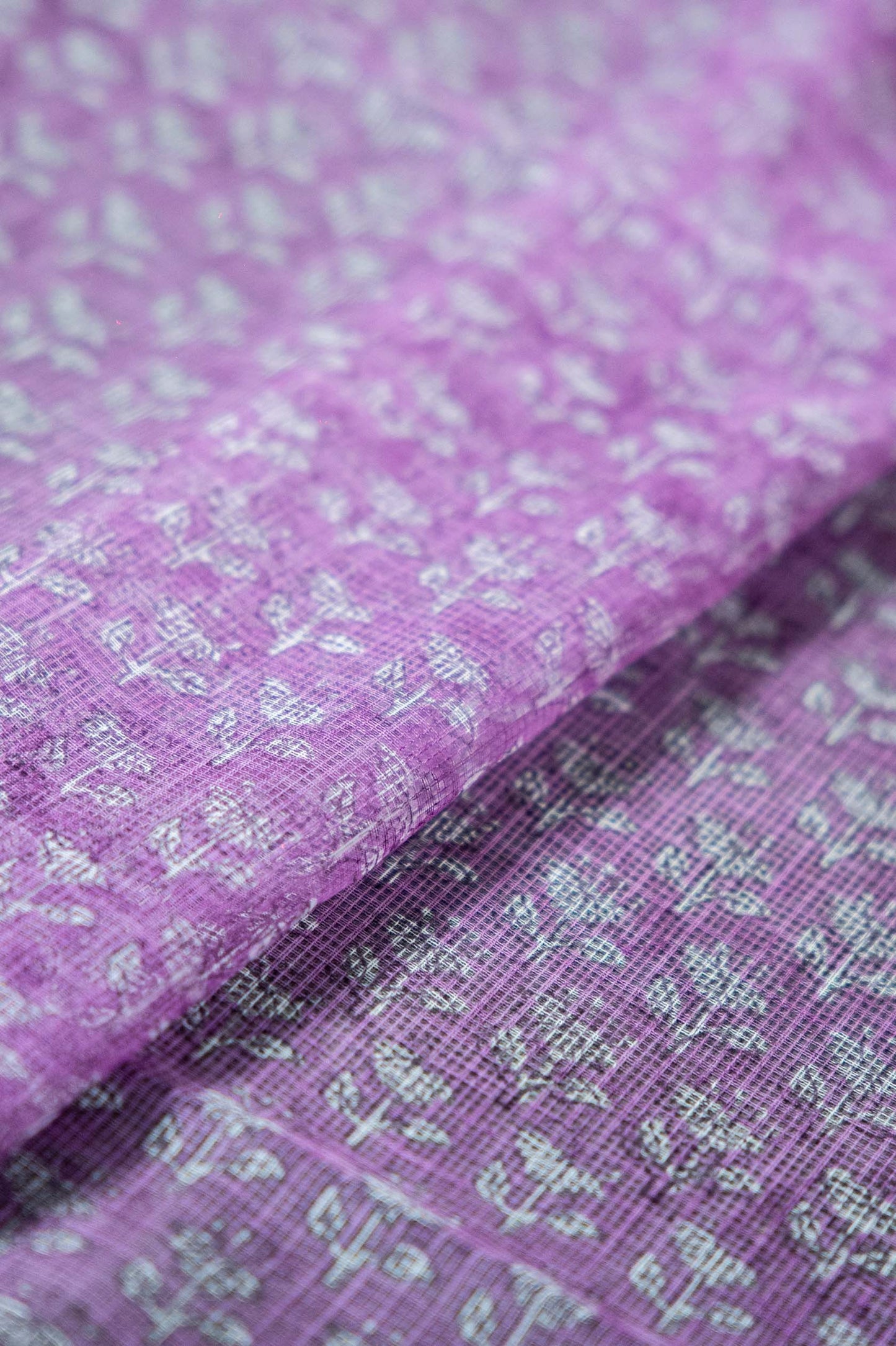 Kota Doria Handloom Saree – Green & White Block Print, Pure Bagru Cotton