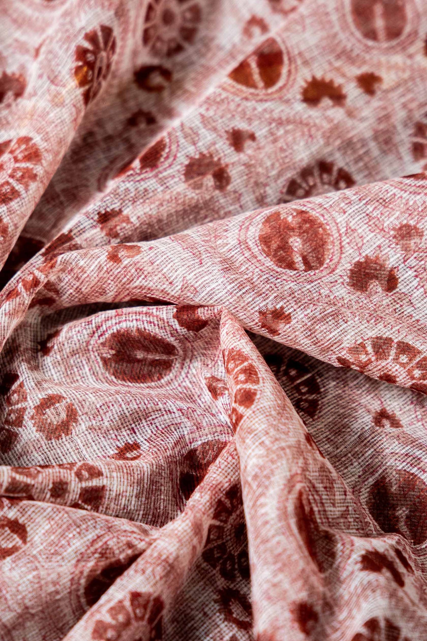 Bagru Kota Doria Saree – Rust Block Printed Handloom Cotton, Summer Wear