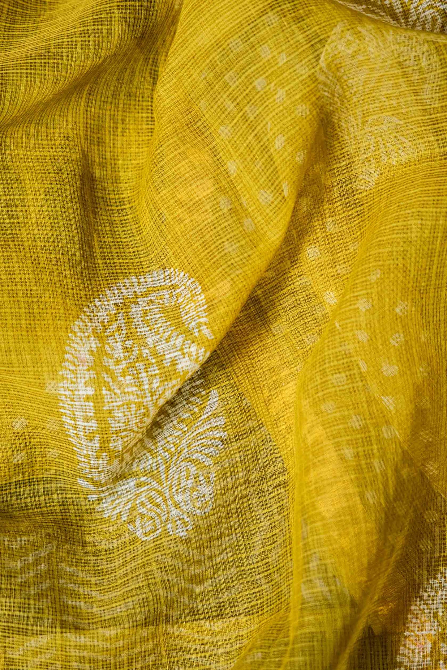 Bagru Kota Doria Handloom Saree – Olive Green Block Print, Pure Cotton