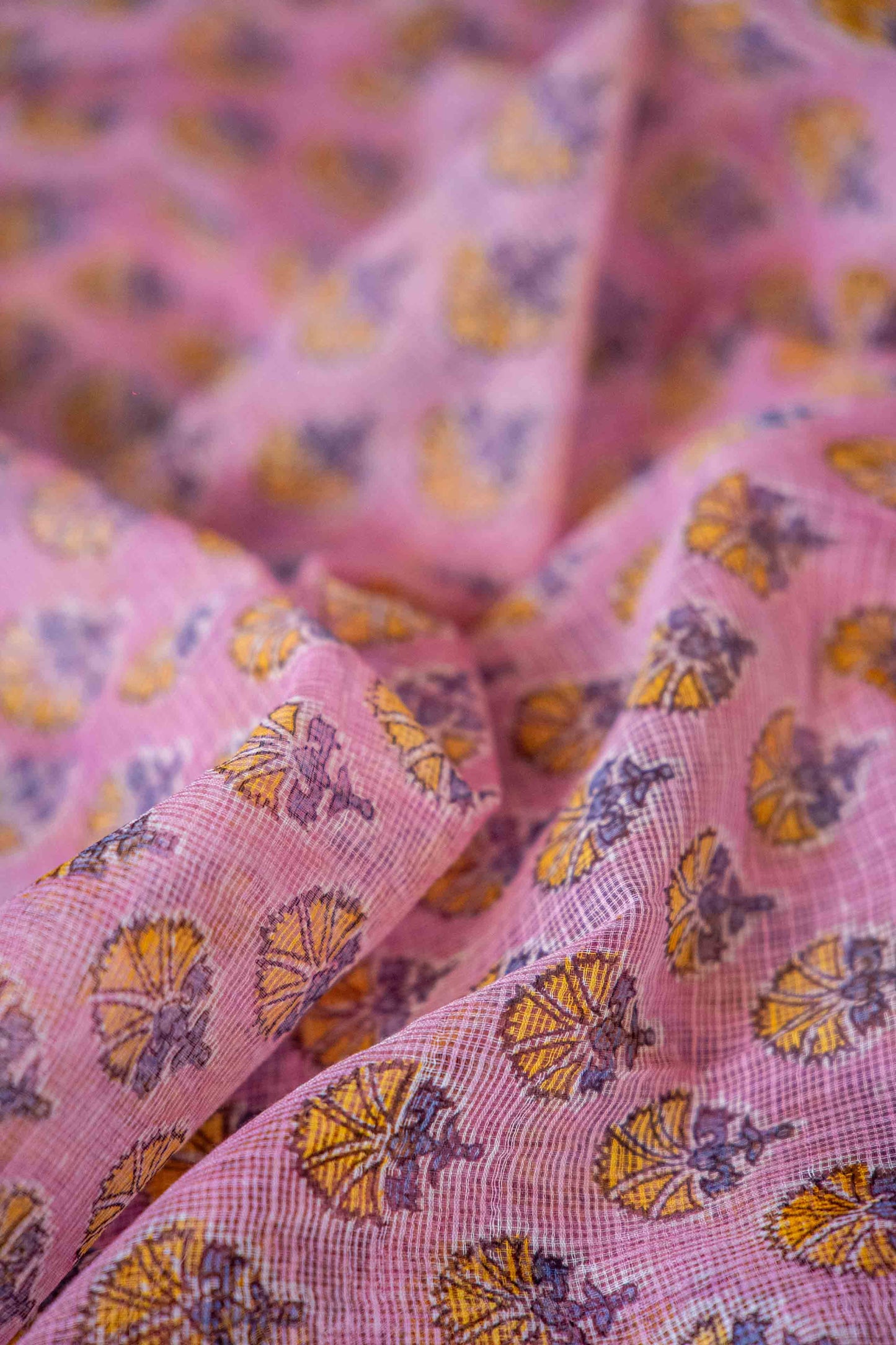Bagru Kota Doria Saree – Light Pink Hand Block Printed Cotton Handloom