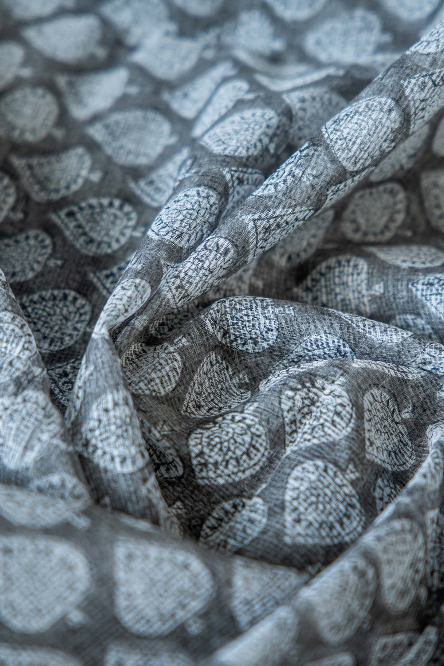 Black Kota Doria Saree – White Hand Block Print