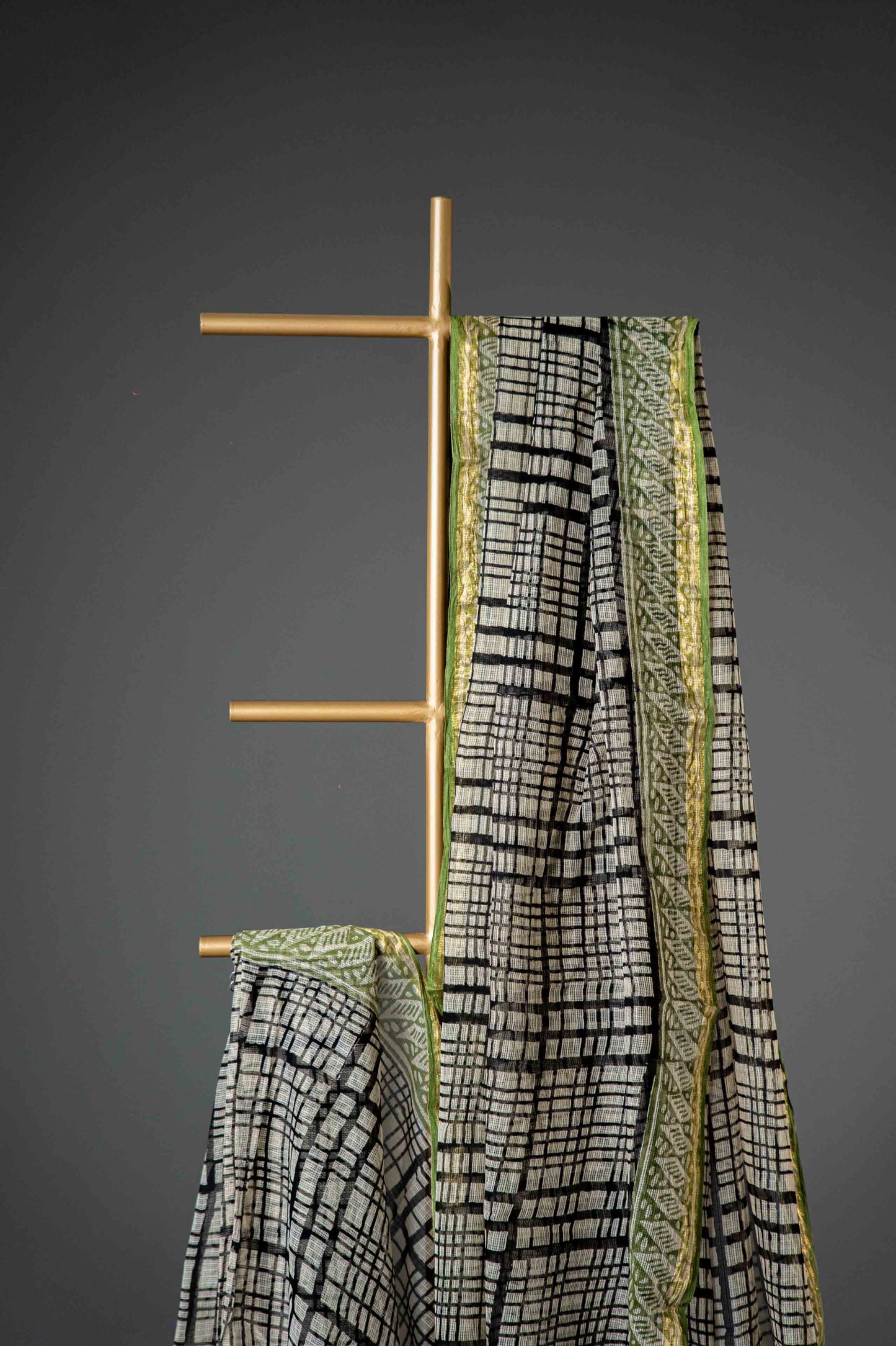 Bagru Kota Doria Saree – White & Black Handloom Block Print, Pure Cotton