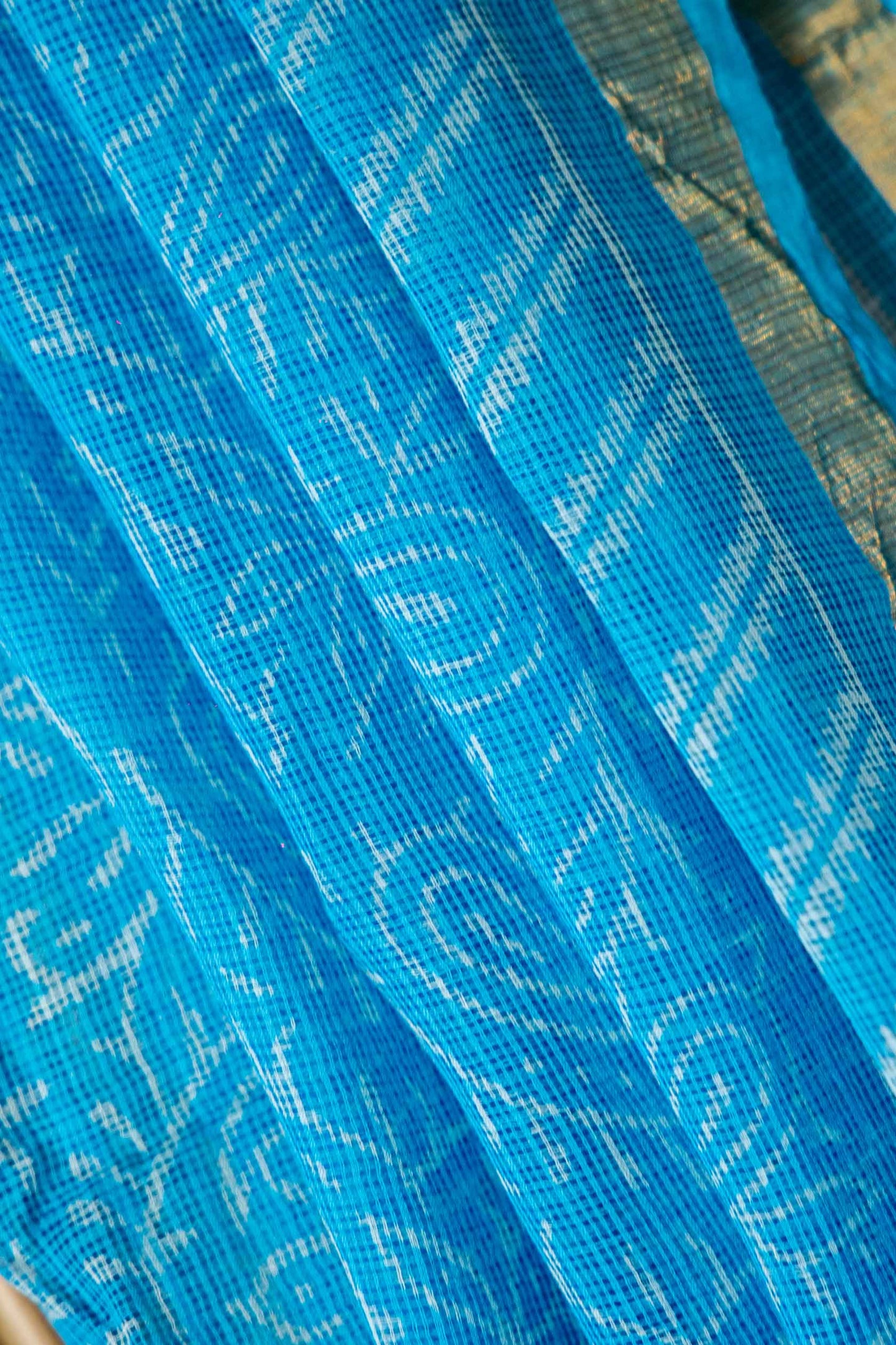 Turquoise Blue Kota Doria Saree – Floral Hand Block Print