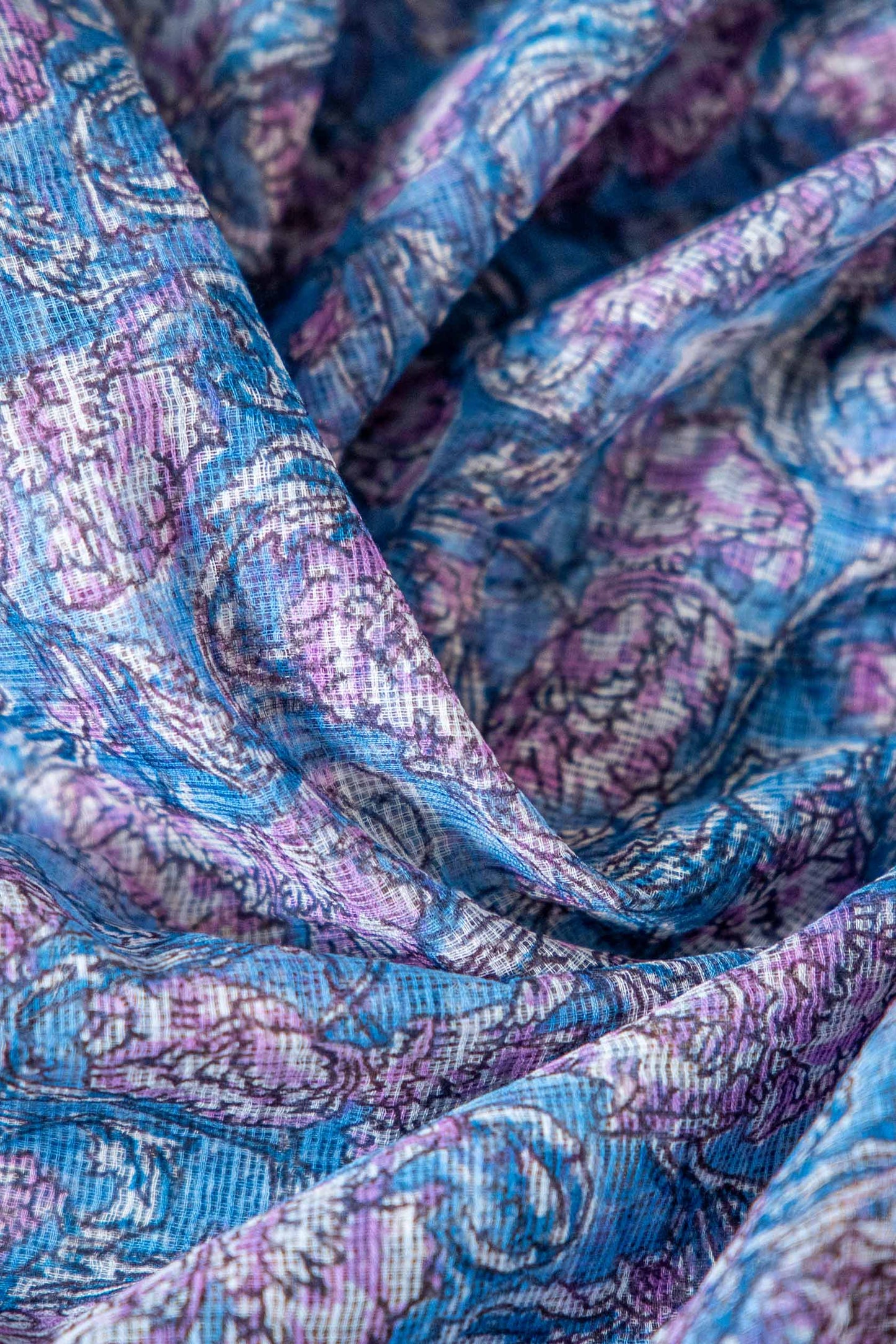 Bagru Kota Doria Saree – Bluish Purple Handloom Cotton Block Printed