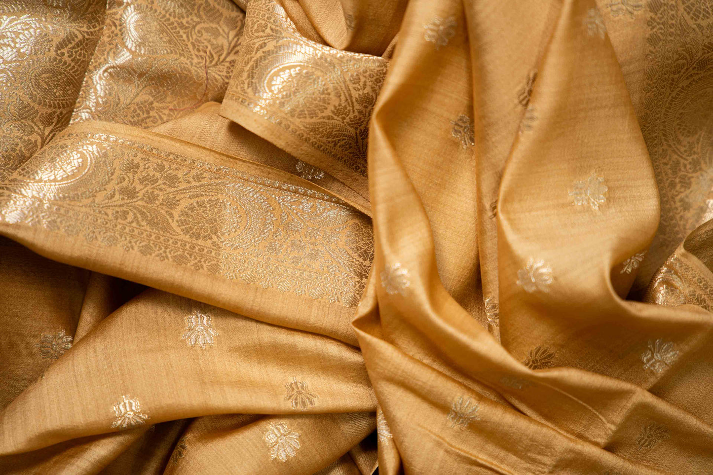 Light Peach Banarsi Cotton Silk Saree – Small Booti with Border