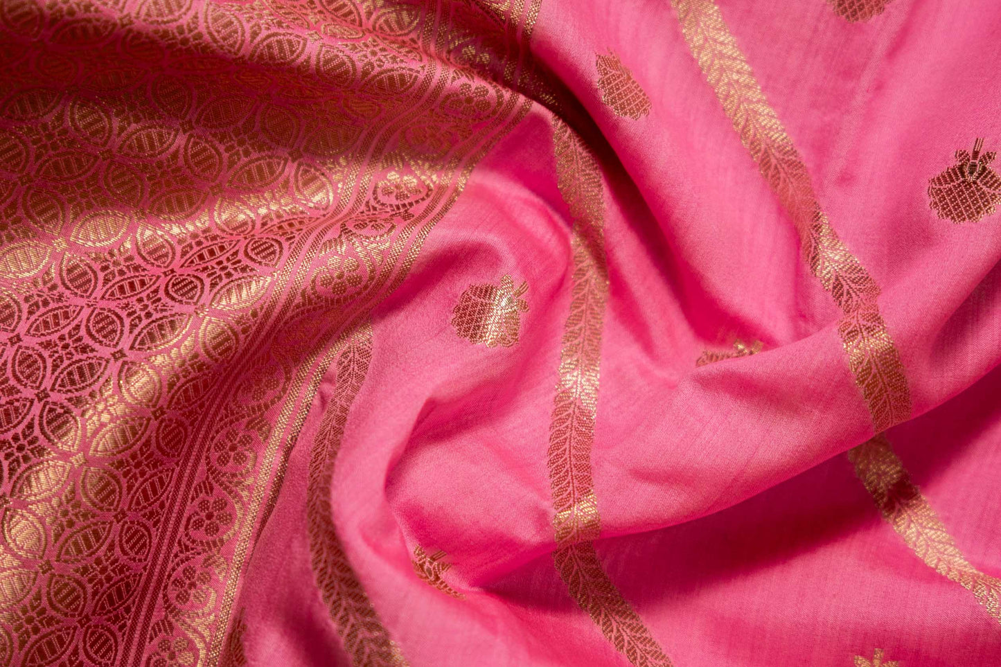 Baby Pink Banarsi Cotton Silk Saree – Small Butti with Stripes