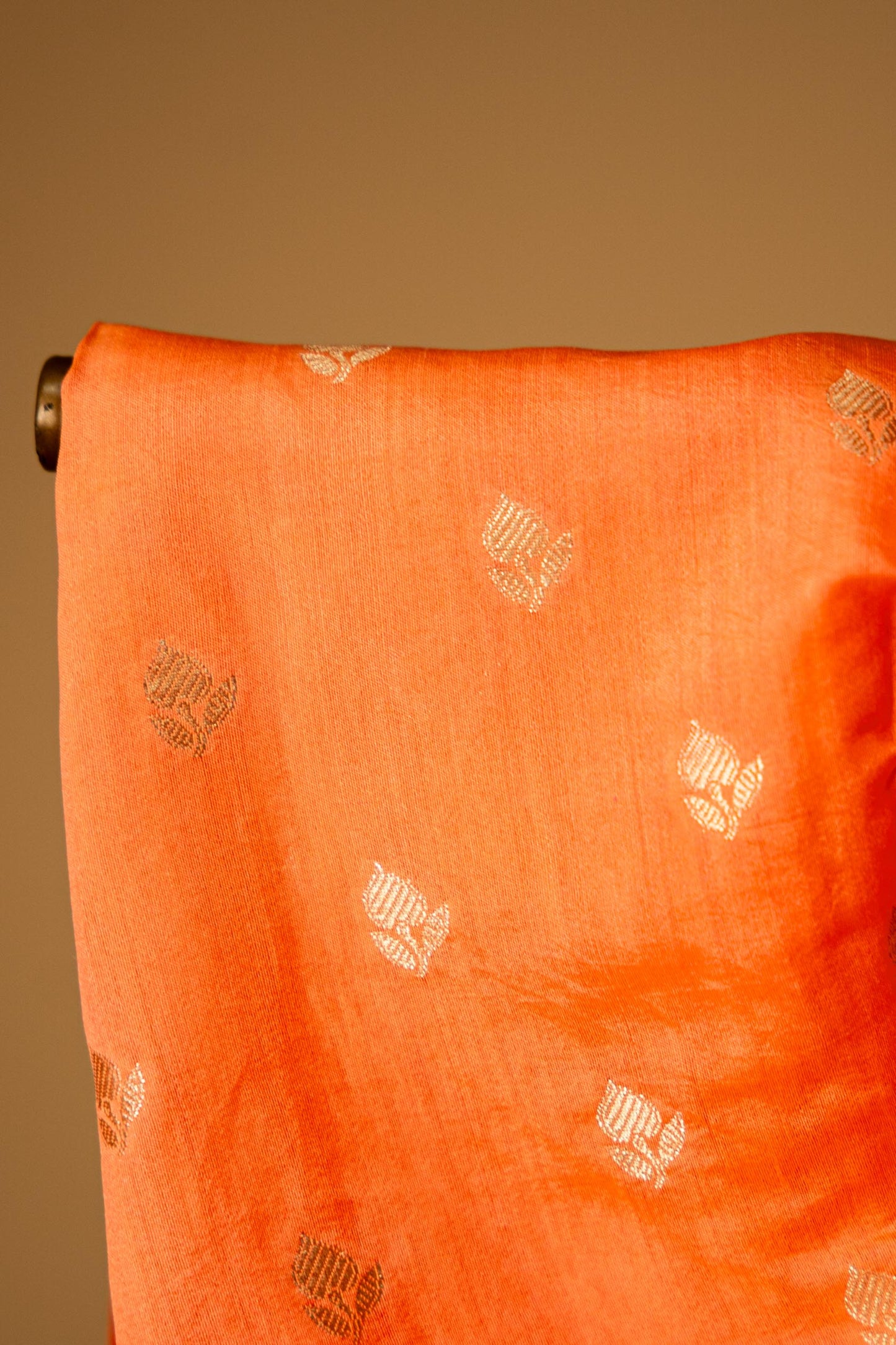 Orange Banarsi Cotton Silk Saree – Small Booti with Border