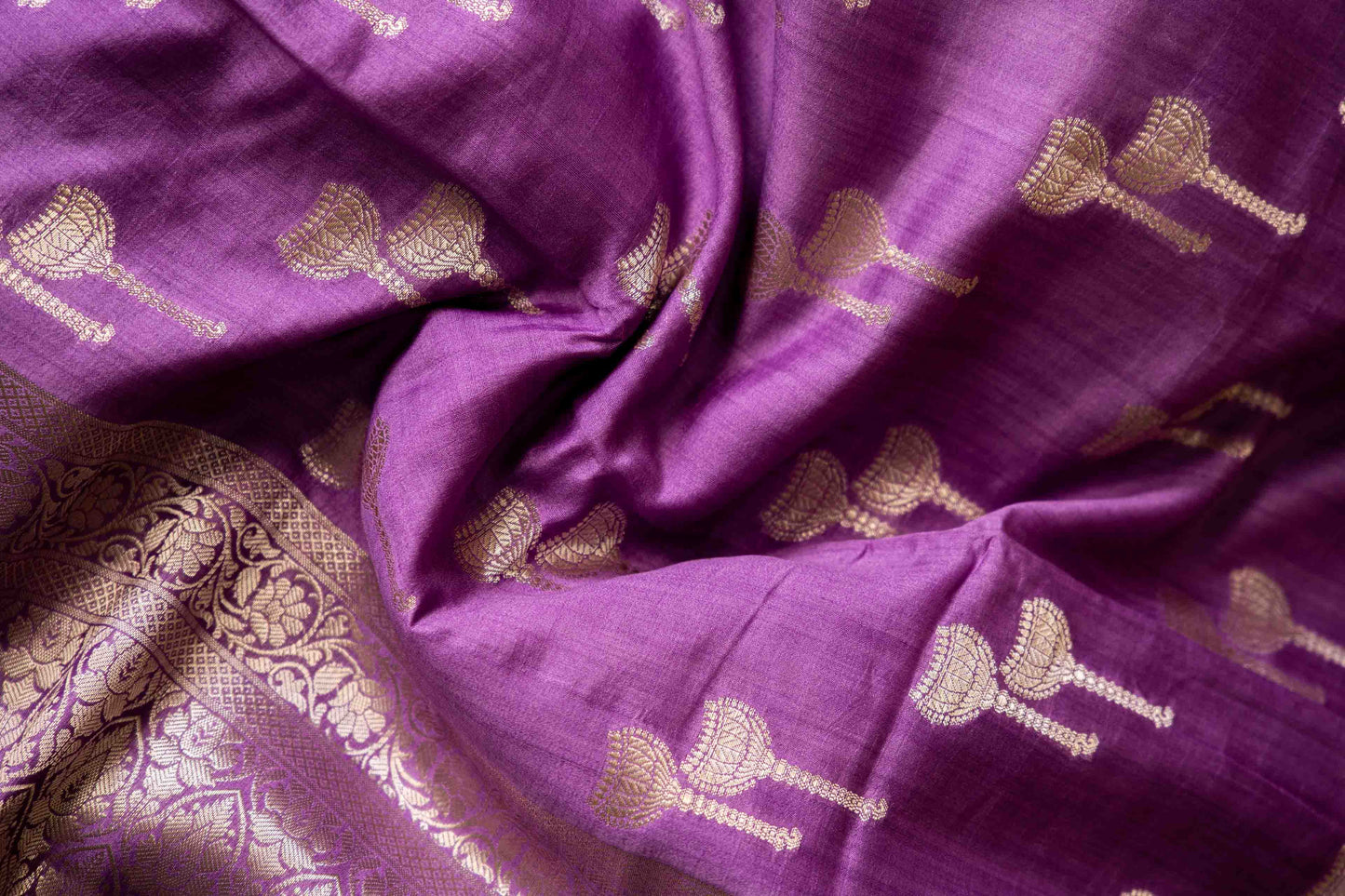 Purple Banarsi Cotton Silk Saree – Mace Motif with Border