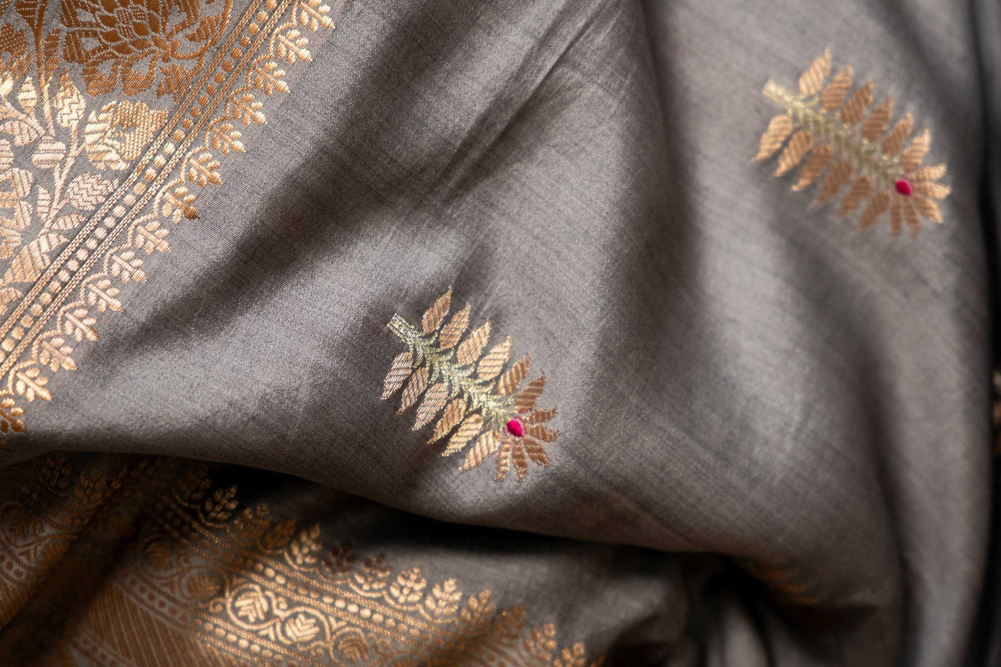 Grey Banarsi Cotton Silk Saree – Cactus Motif with Resham Work