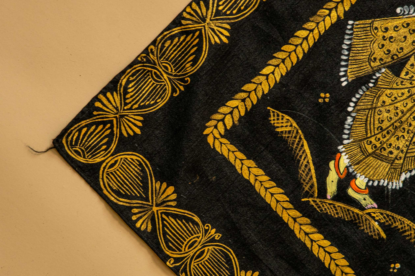 Black Satin Georgette Saree – Hand Painted Pure Georgette, Festive Wear