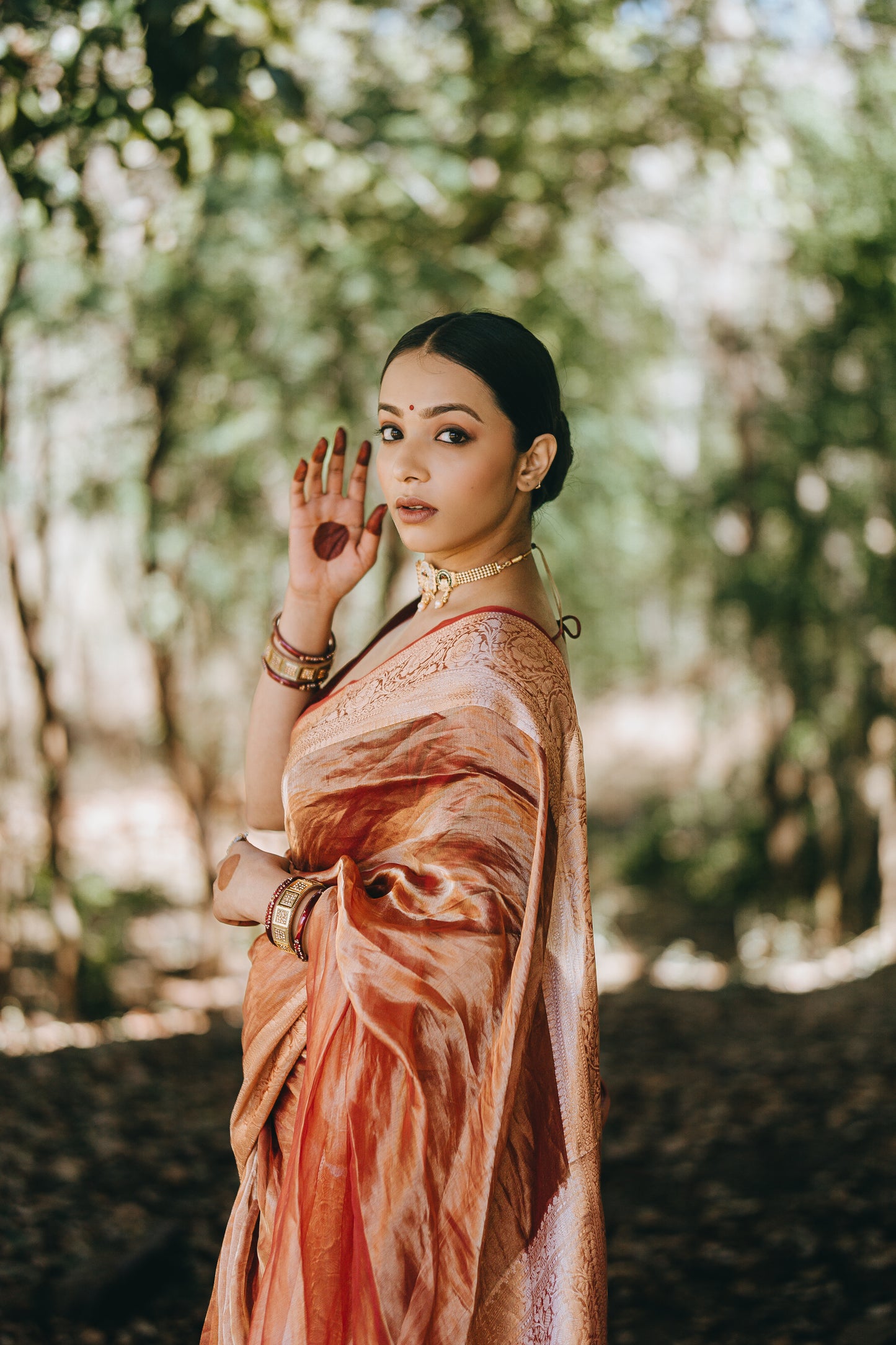 Tissue Saree Peach Hand woven