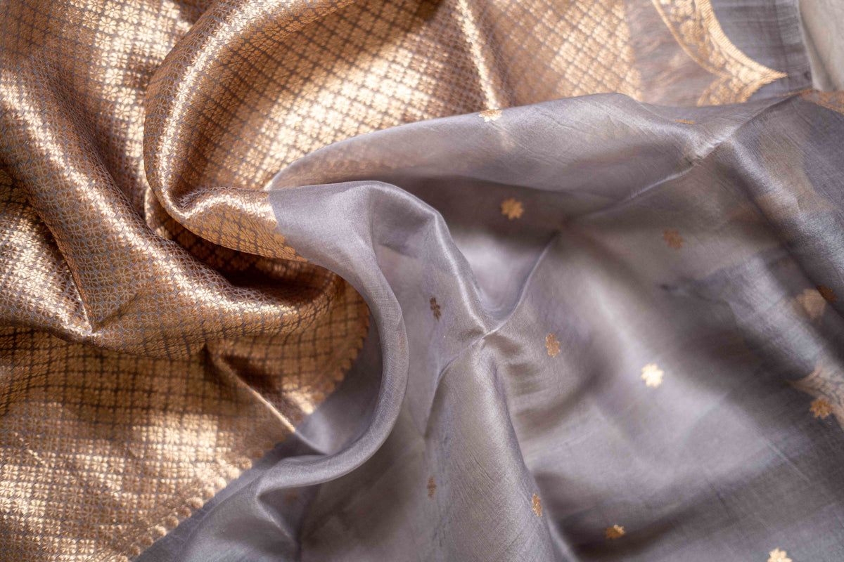Pure Kora Silk Saree With Small Booti (all over the Saree) - Atulyakarigari