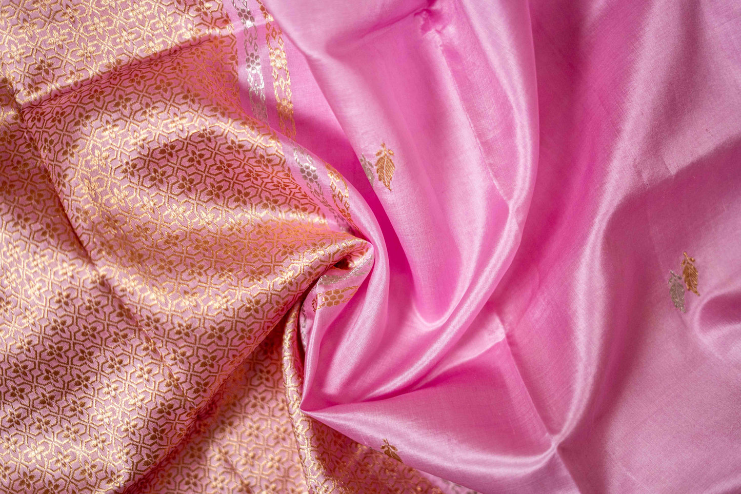 Pure Banarsi Katan Silk With Small Leaf Motif