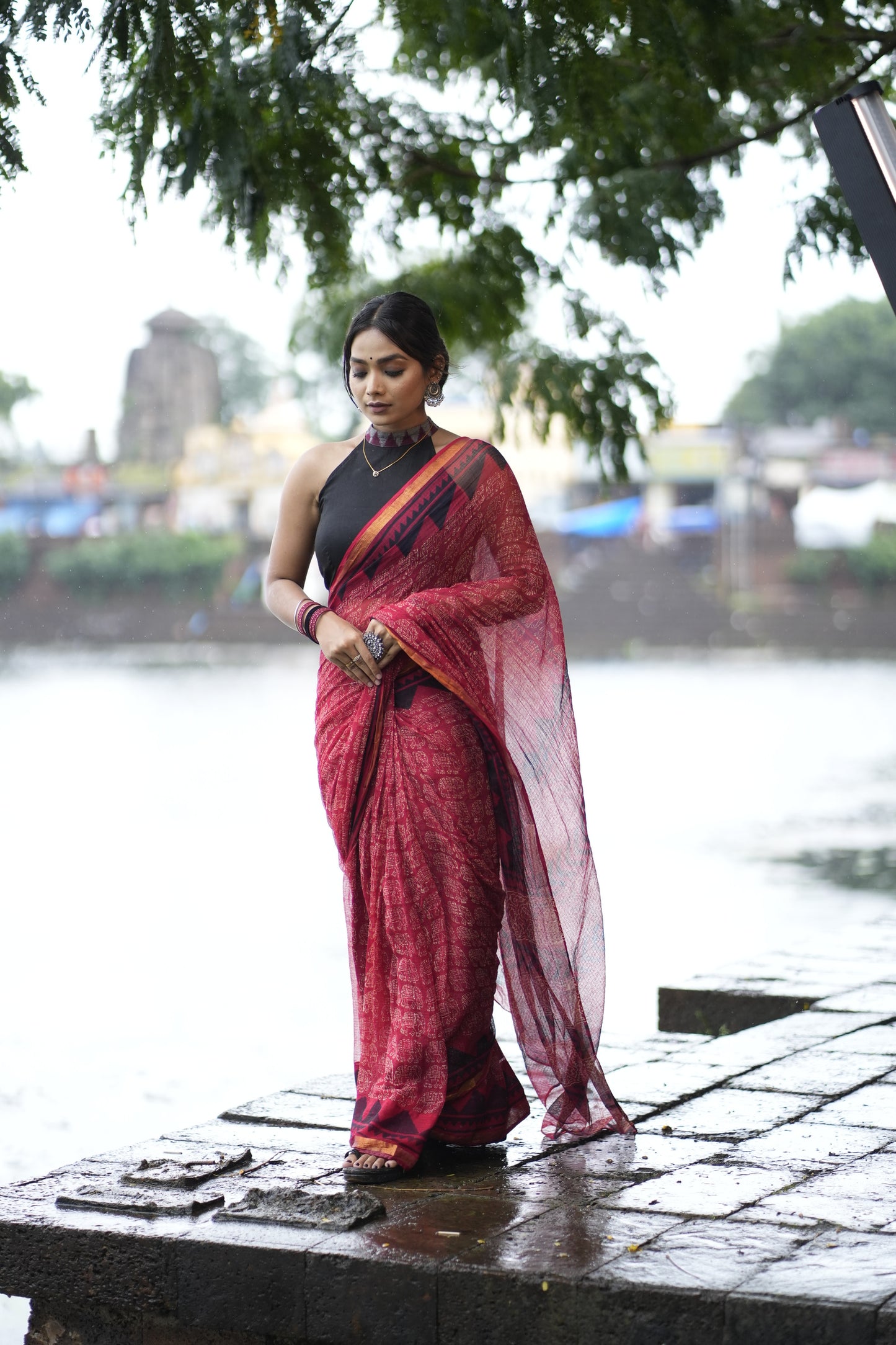 Pure Moonga Kota (Deep Crimson Red with Black and Maroon)