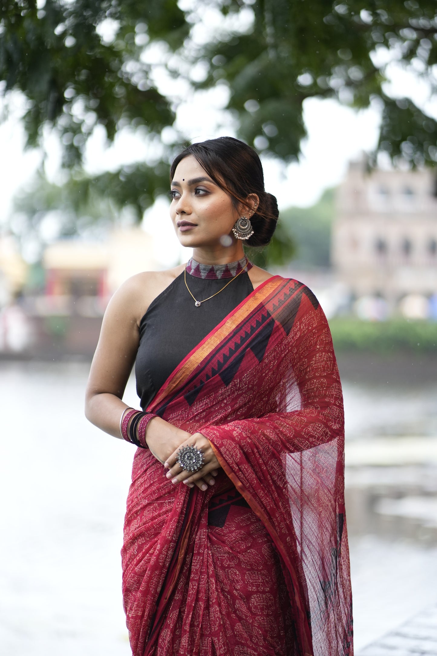 Pure Moonga Kota (Deep Crimson Red with Black and Maroon)