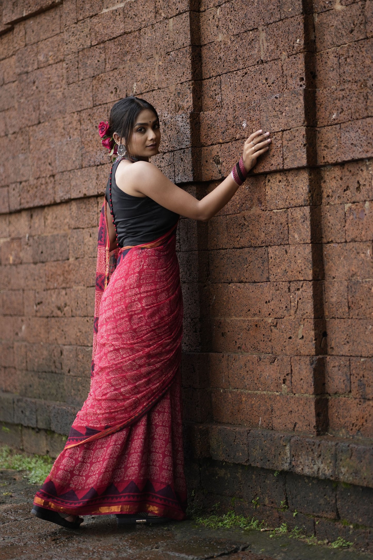 Pure Moonga Kota (Deep Crimson Red with Black and Maroon)