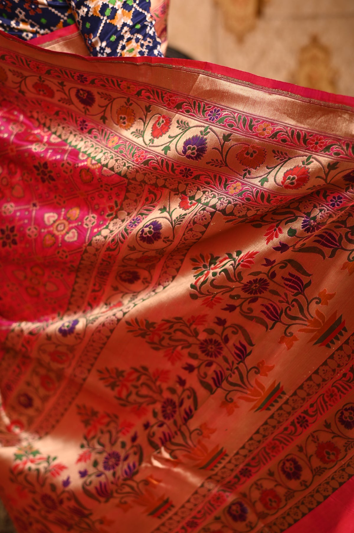 Patola Ikat Saree with Banarasi Weaves - view 3