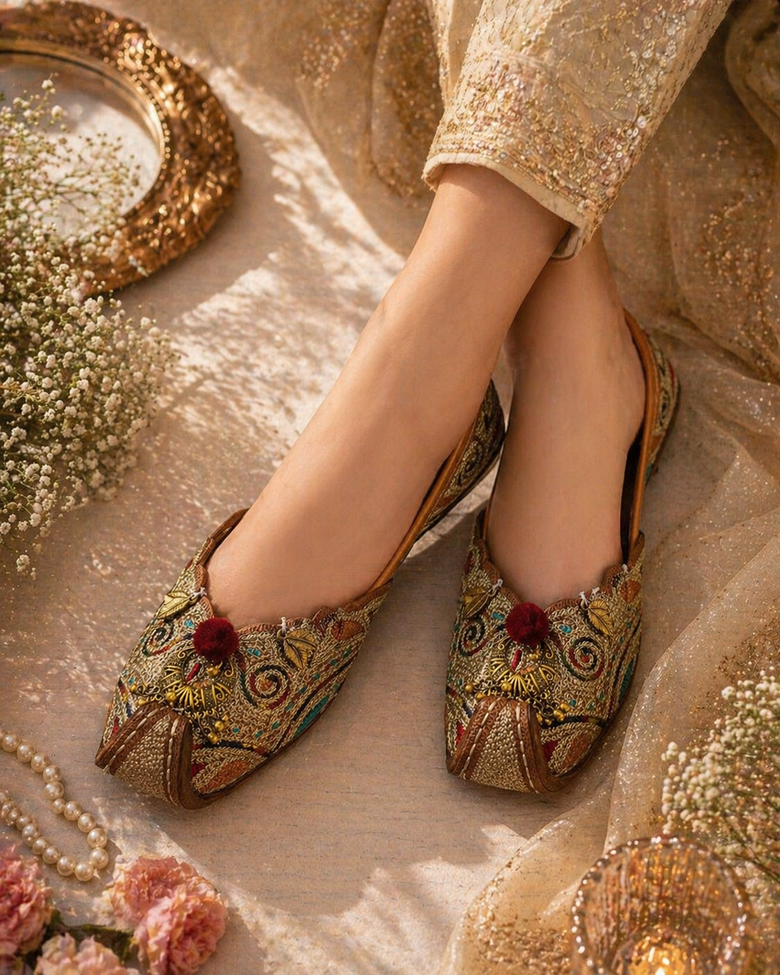 Antique Gold Zardozi Tassel Juttis