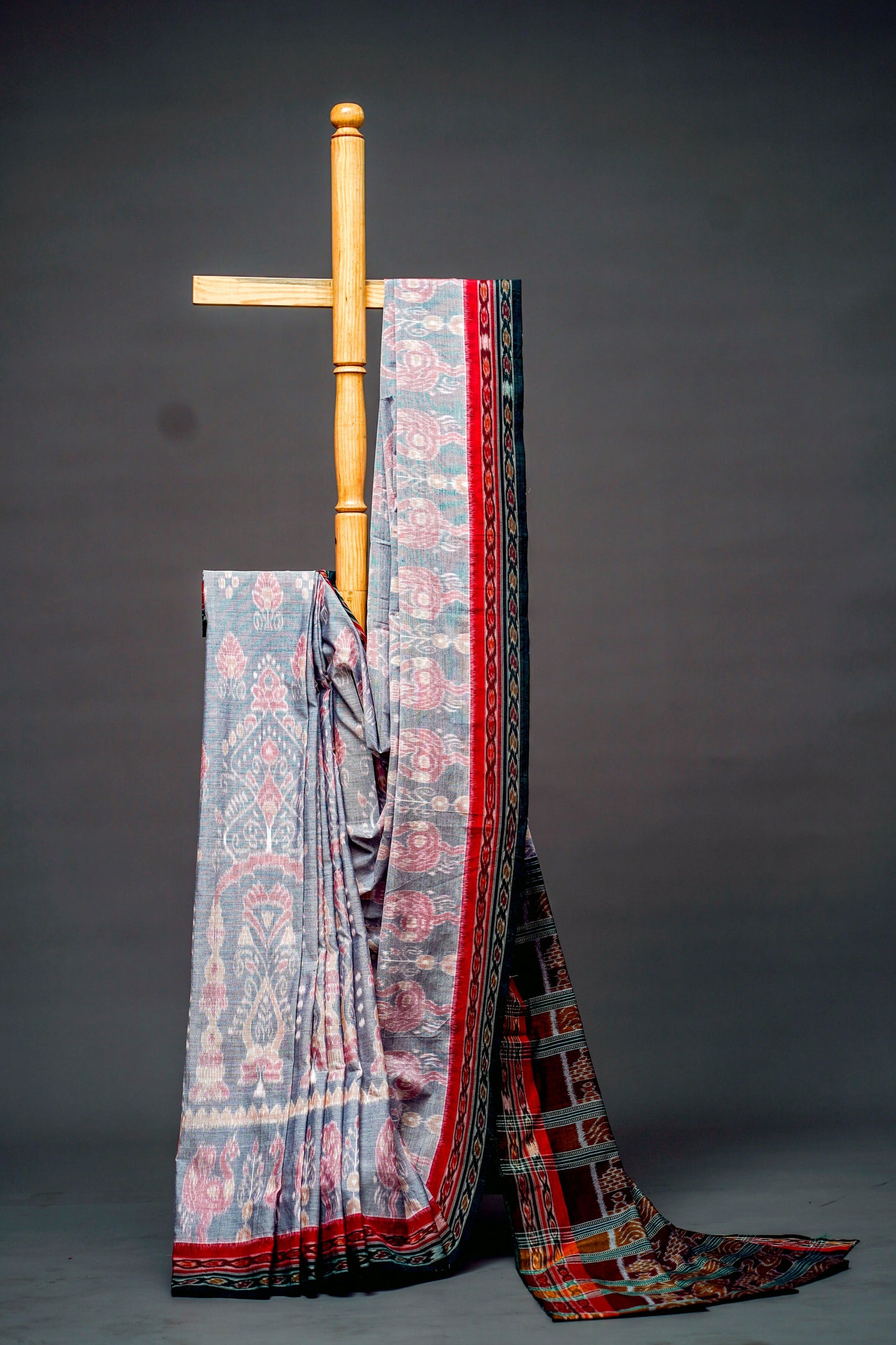 Sambalpuri Cotton (Slate Grey with Red)