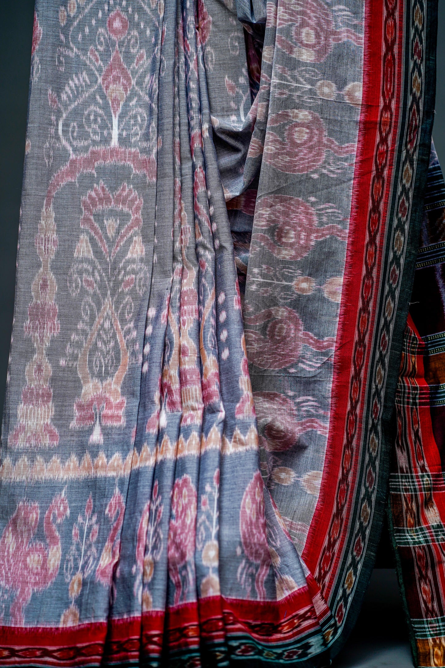Sambalpuri Cotton (Slate Grey with Red)