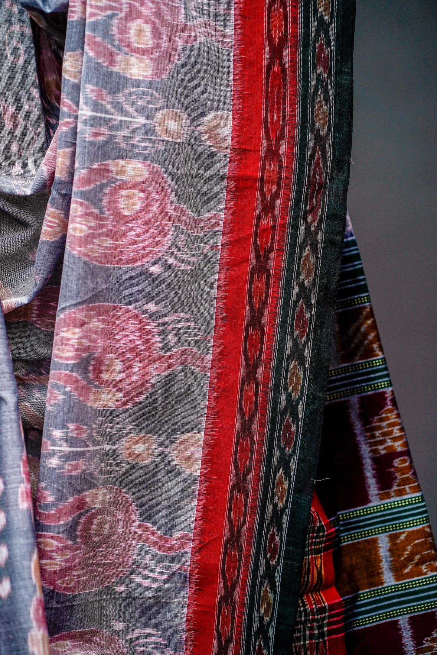 Sambalpuri Cotton (Slate Grey with Red)
