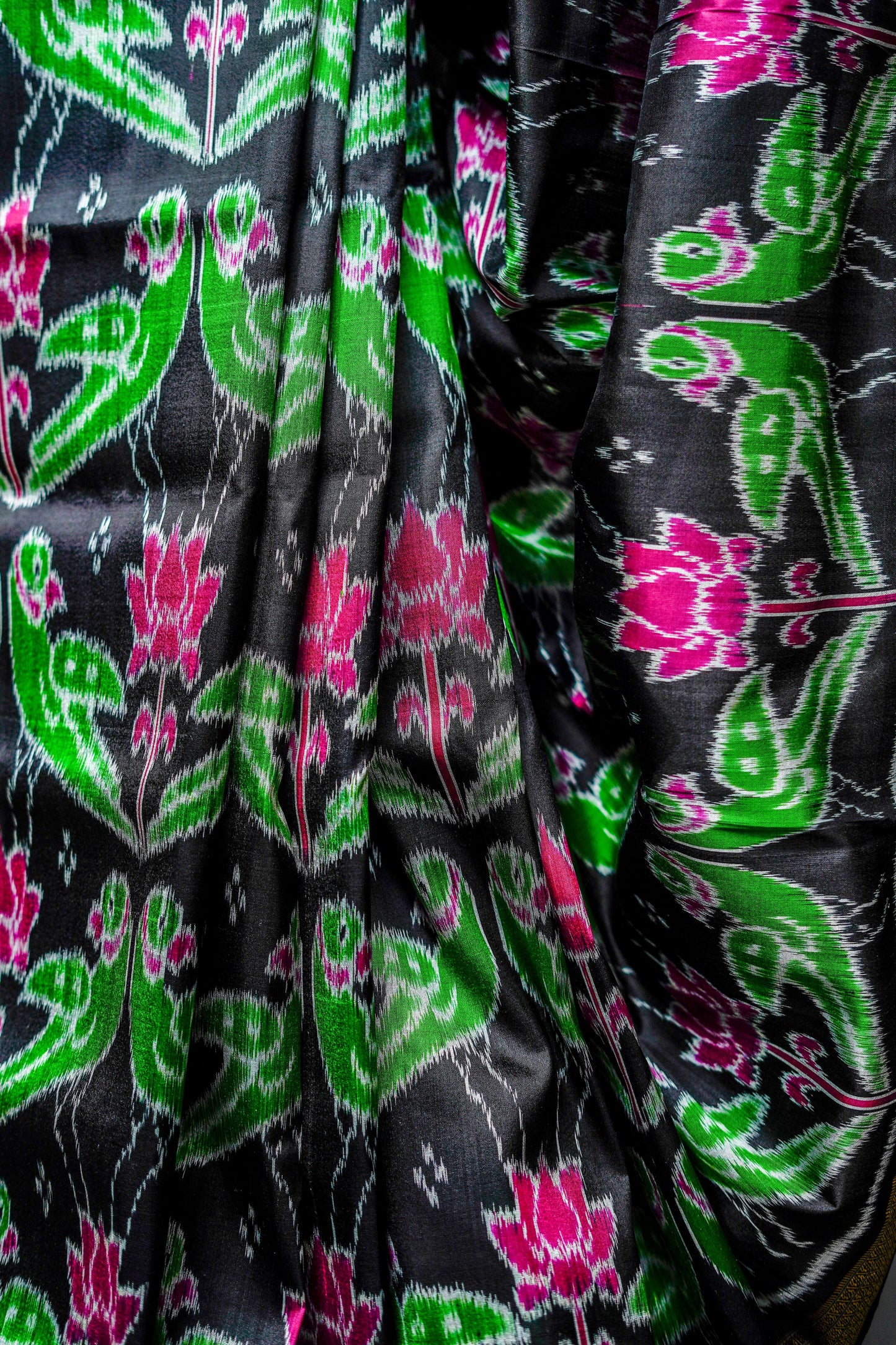 Khandua Silk (Deep Black Base with Green)