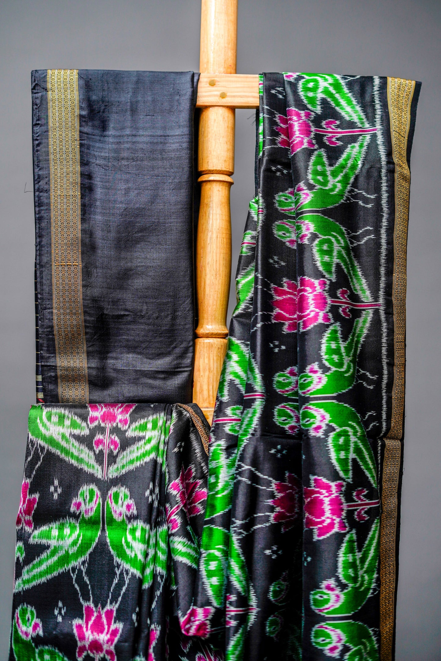 Khandua Silk (Deep Black Base with Green)