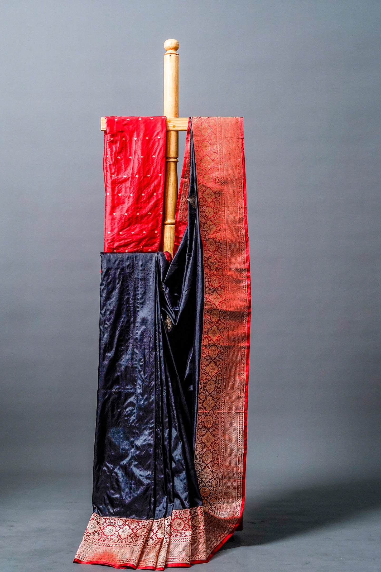 Katan Banarsi (Black with red and gold zari work)