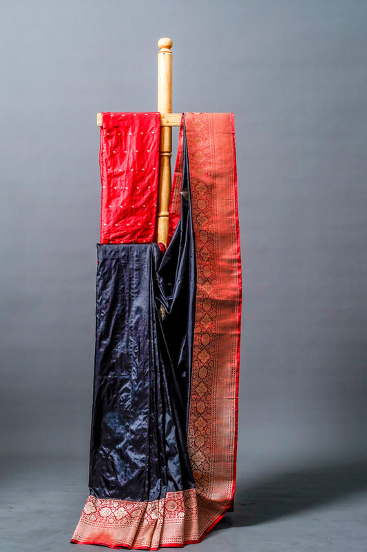 Katan Banarsi (Black with red and gold zari work)