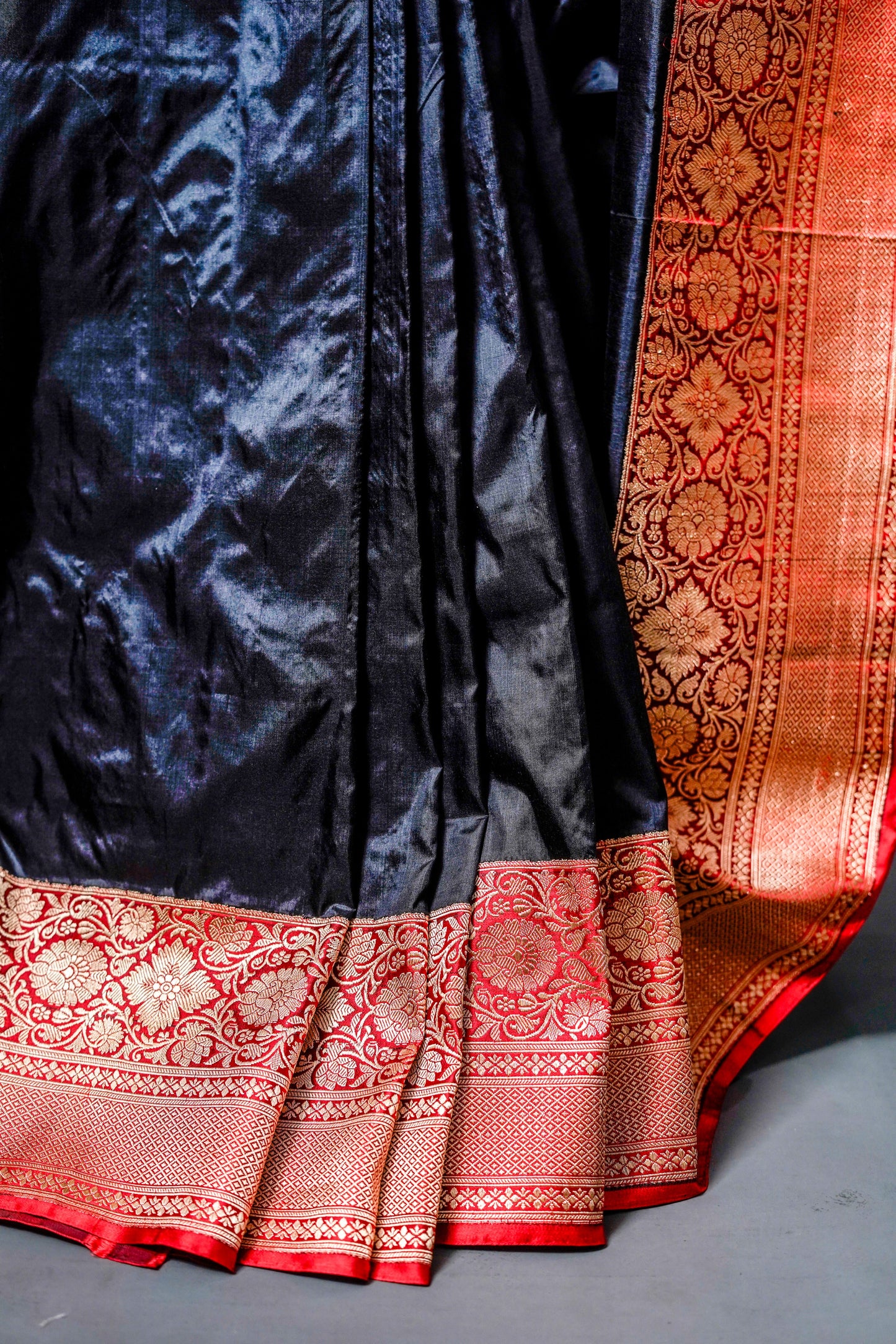 Katan Banarsi (Black with red and gold zari work)