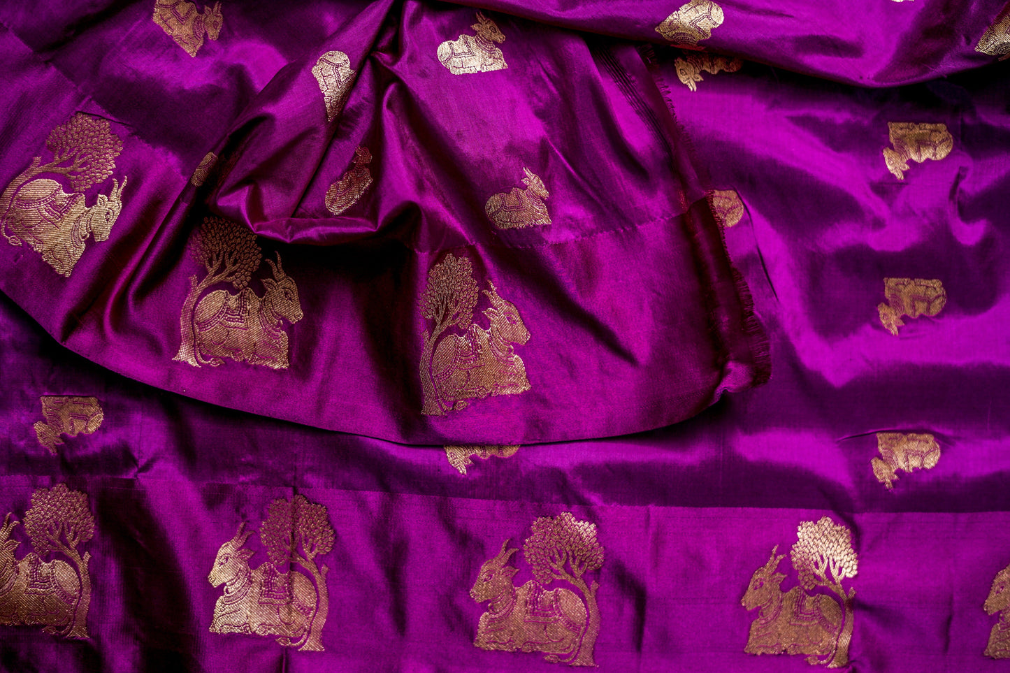 Katan Banarsi (Rich purple with gold zari motifs)