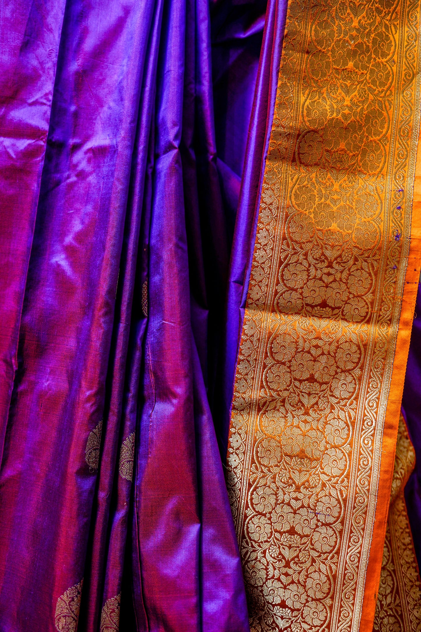 Katan Banarsi (Royal purple with golden zari border)