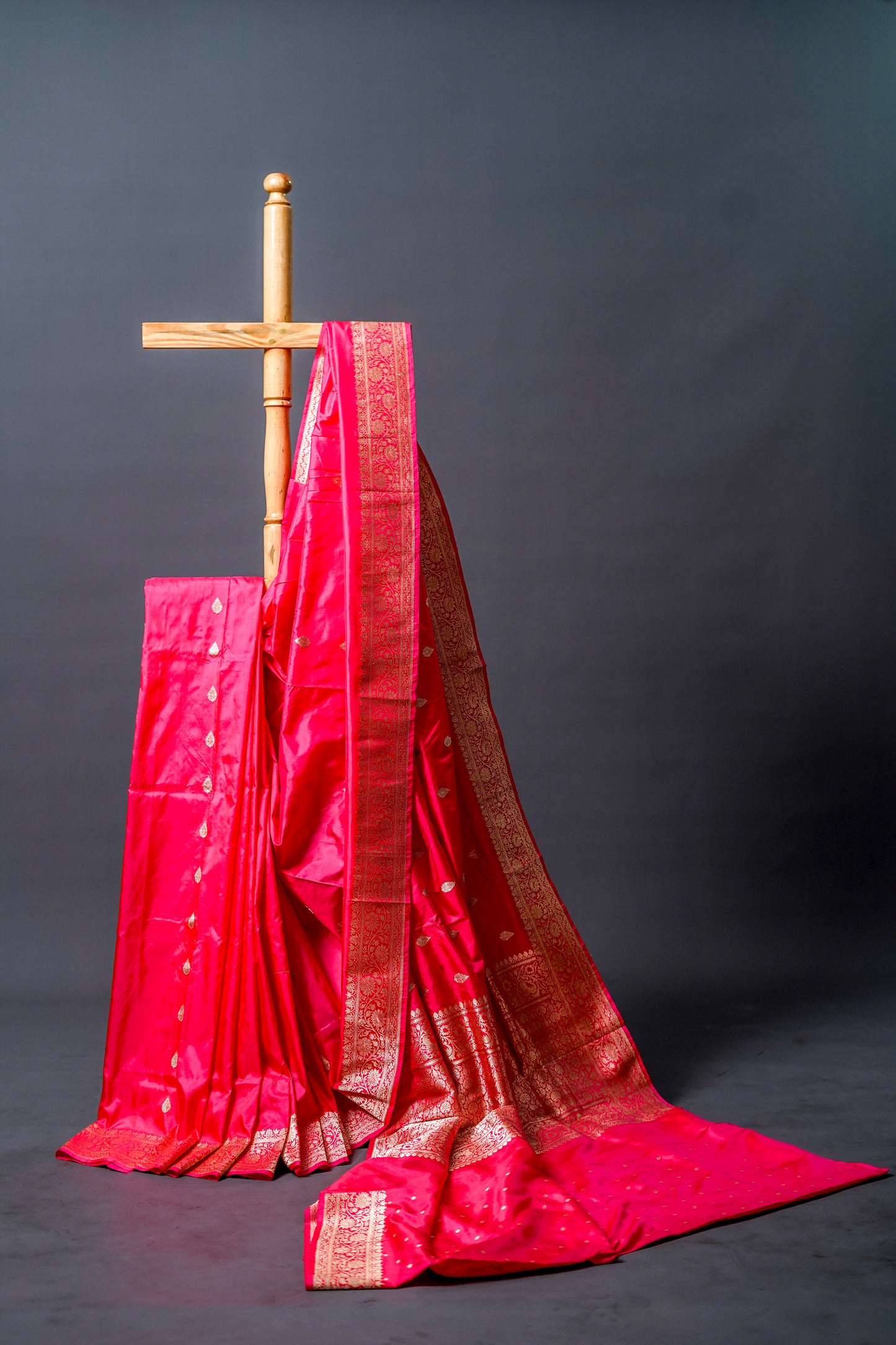 Katan Banarsi (Bright pink/magenta with gold zari work)