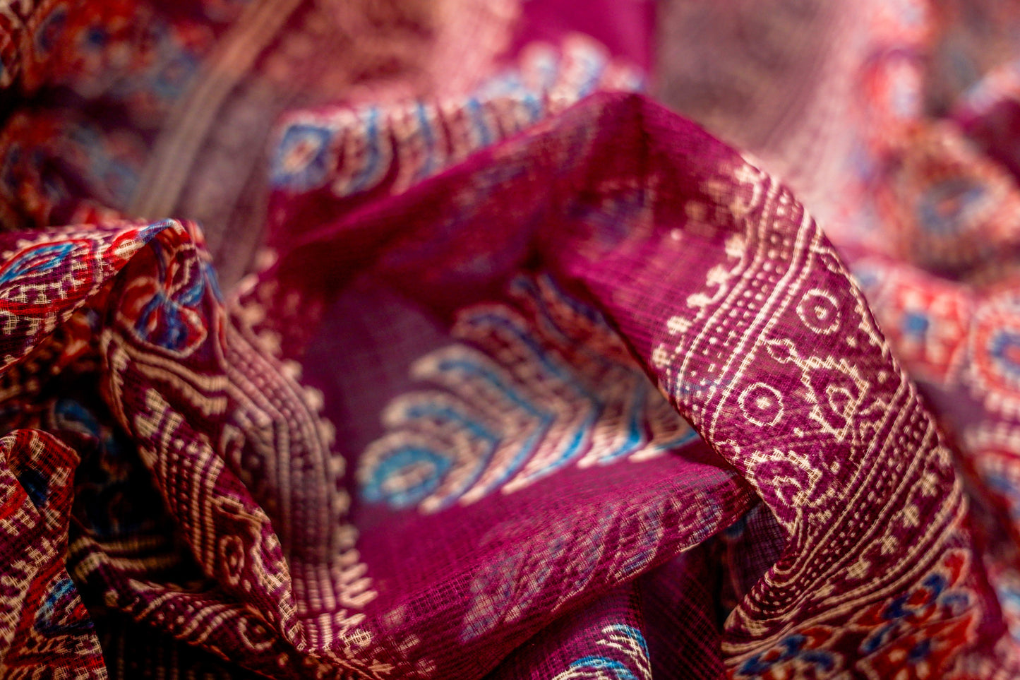 Pure Moonga Kota (Deep Maroon with Gold Zari Motifs)