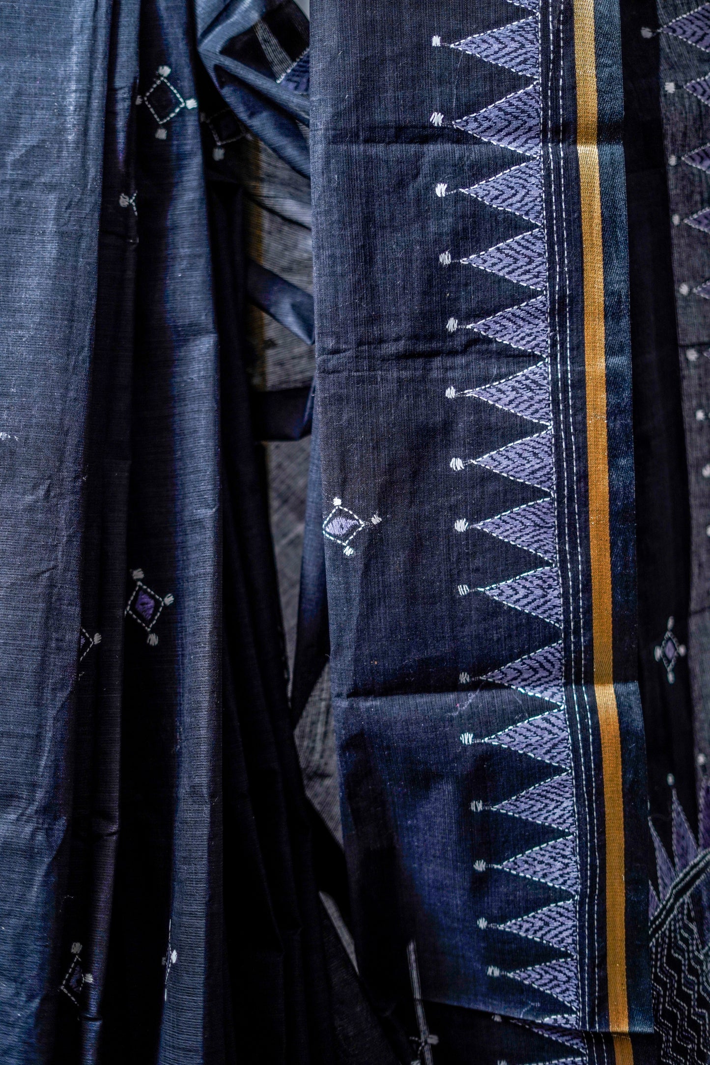 Pure Kantha Cotton (Jet Black Body with Silver)