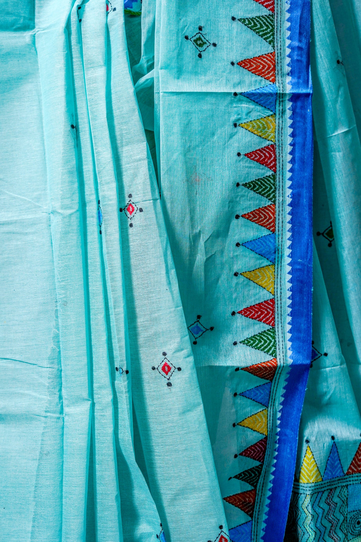 Pure Kantha Cotton (Cool Sky Blue base with multicolour thread )